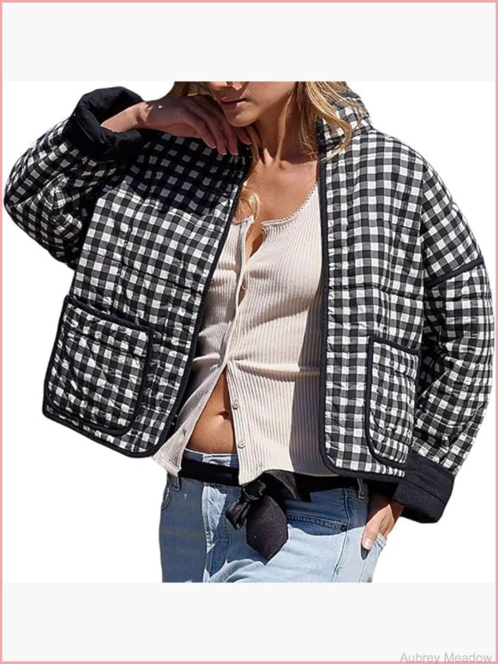 Vintage Retro Striped Quilted Puffer Jacket Cropped Coat Stand Collar Contrast